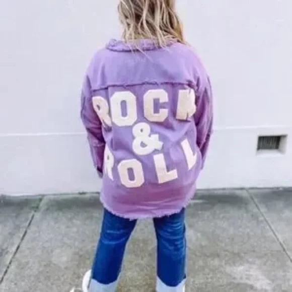 Davi & Dani Purple Rock & Roll Distressed Shacket Womens 3X - Picture 2 of 11
